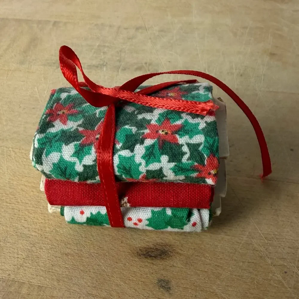 Dollhouse Miniature Sewing Basket Set Handmade Presents Fabric Cottagecore